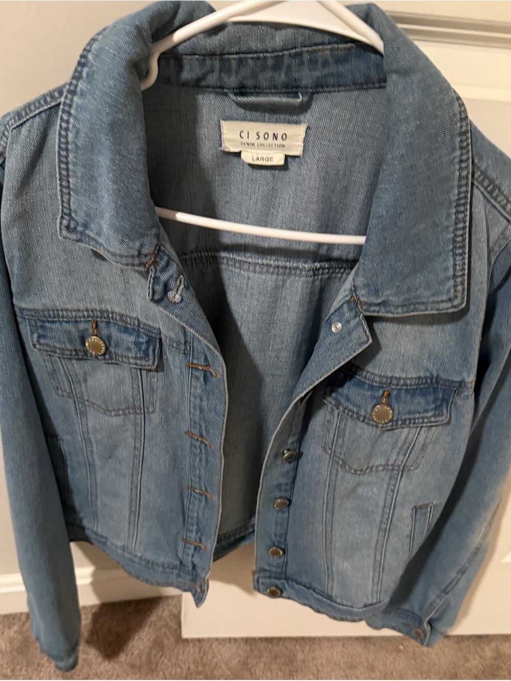 Ci Sono Light Denim Button-Up Jacket - Pale Blue